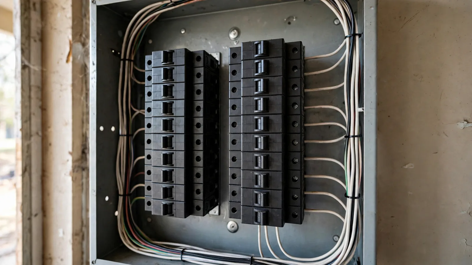 Same panel with new breakers and neat, organized wiring
